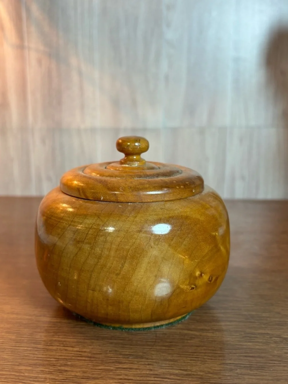 Hand-Turned Wooden Trinket Jar - Honey Amber Finish Vintage
